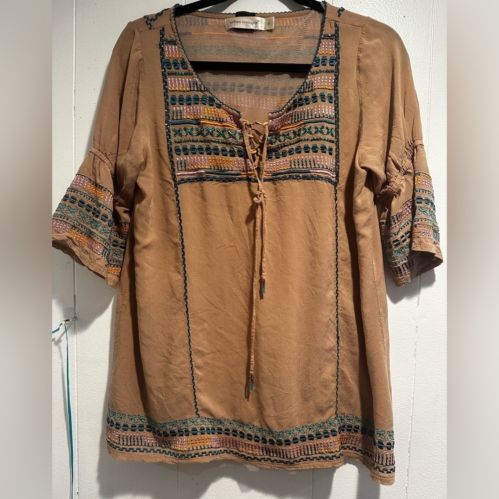Bohemian Embroidered Brown Tunic